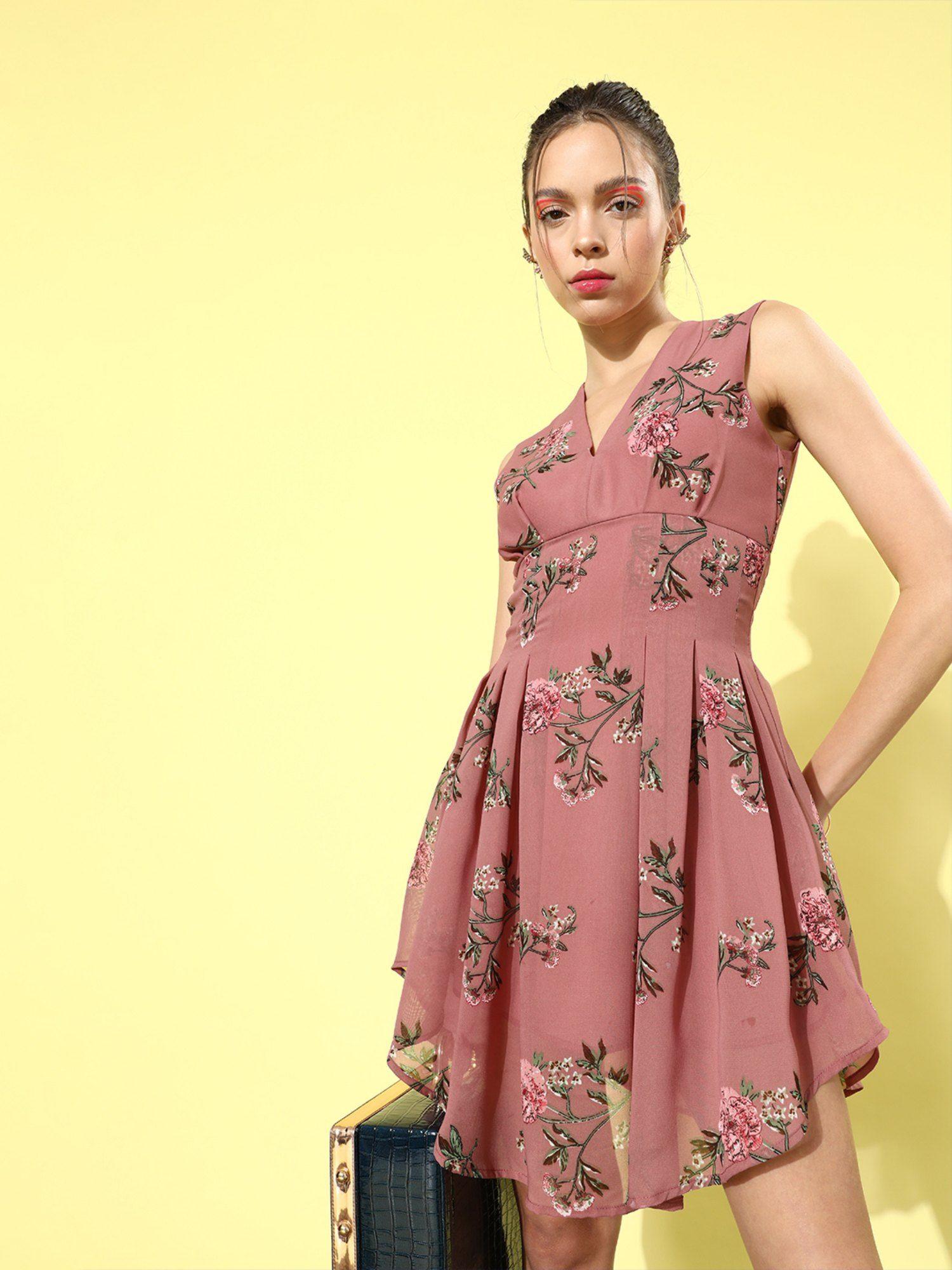 pretty pink floral volume play dress