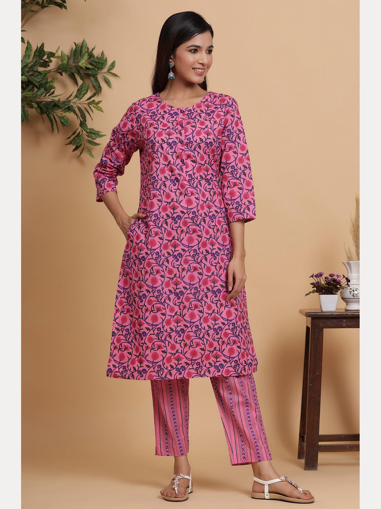 pretty pink jaipuri printed straight fit kurta