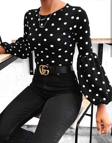 pretty polka black chic top