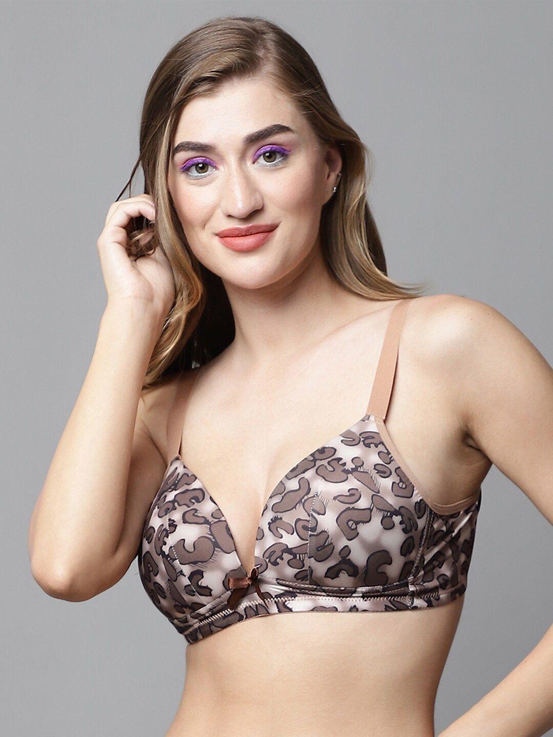 prettycat abstract half coverage non-wired lightly padded plunge bra