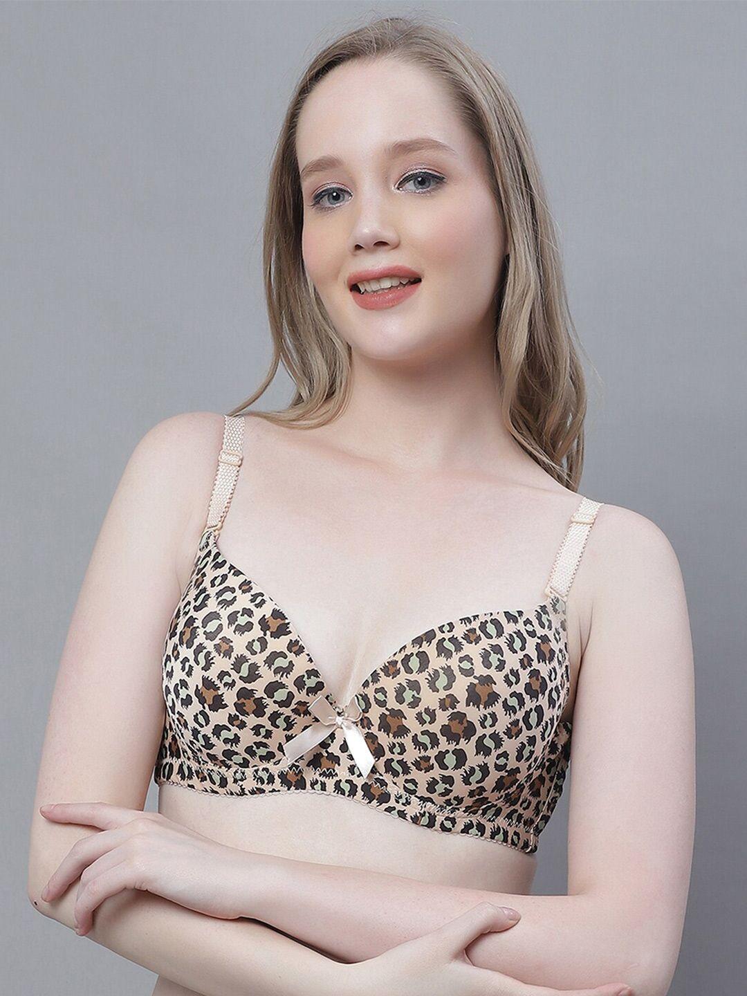 prettycat beige & black animal bra full coverage underwired lightly padded