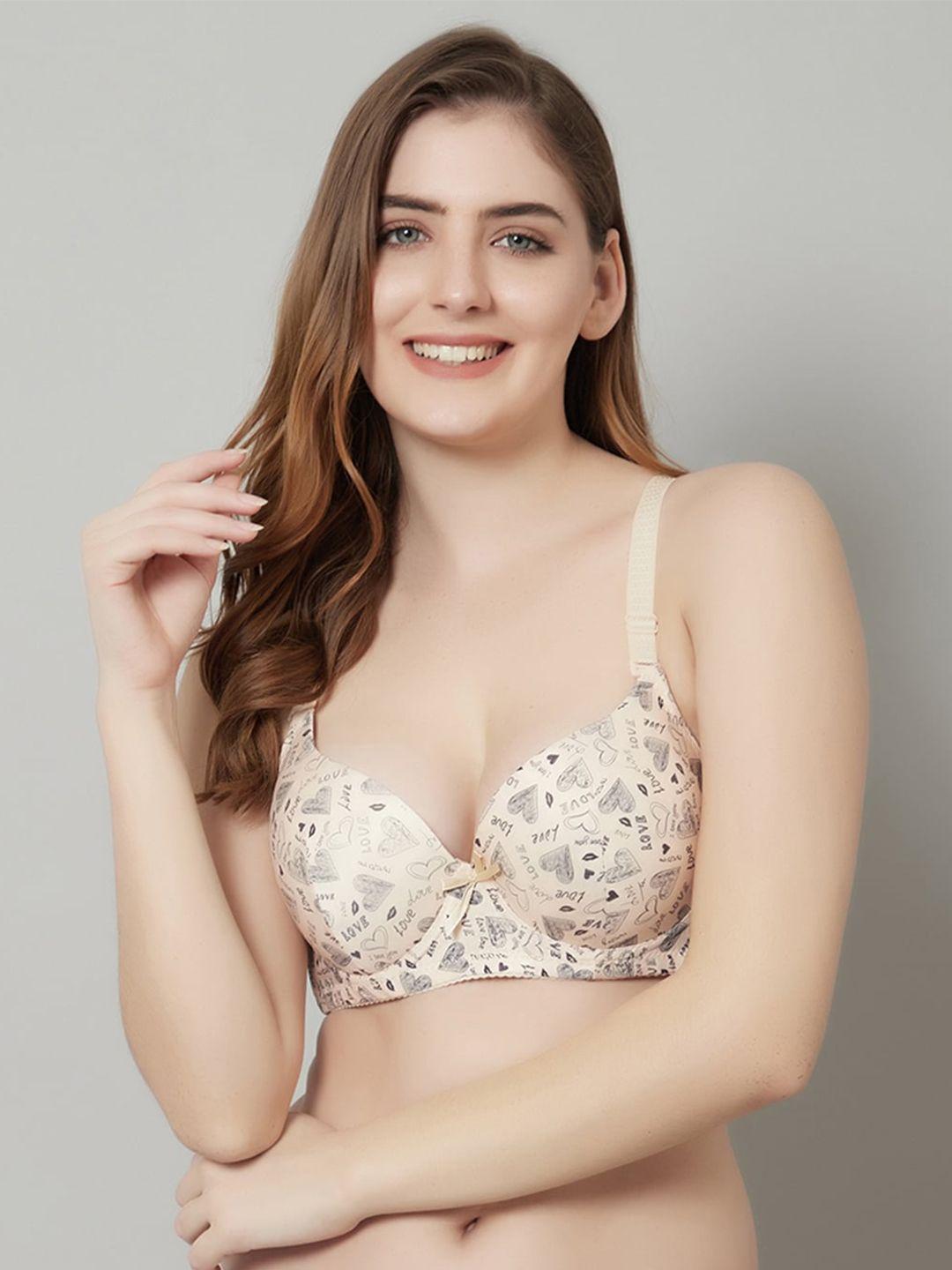 prettycat beige & black typography underwired lightly padded bra