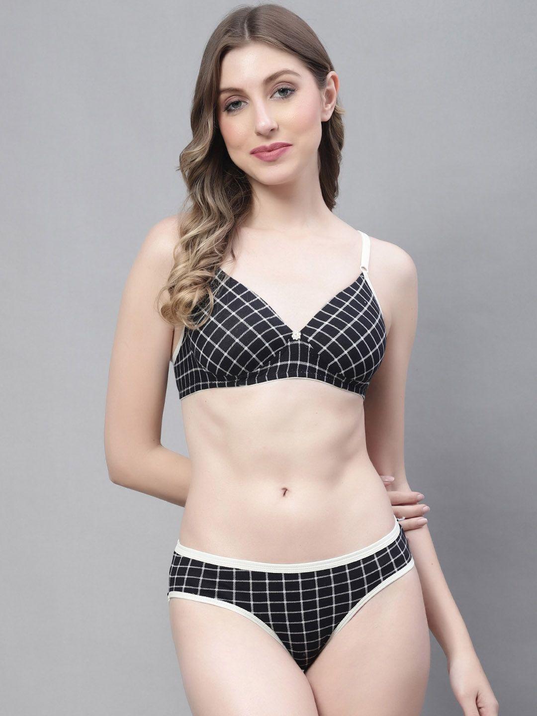 prettycat checked striped print lightly padded t-shirt bra panty set