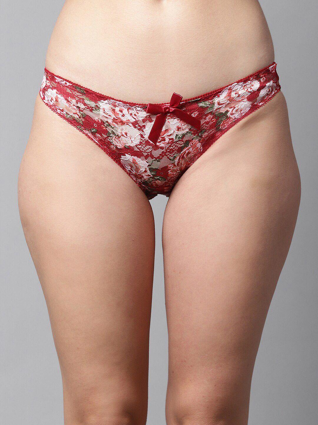 prettycat floral printed lace bikini briefs pc-pa-6096-red-s