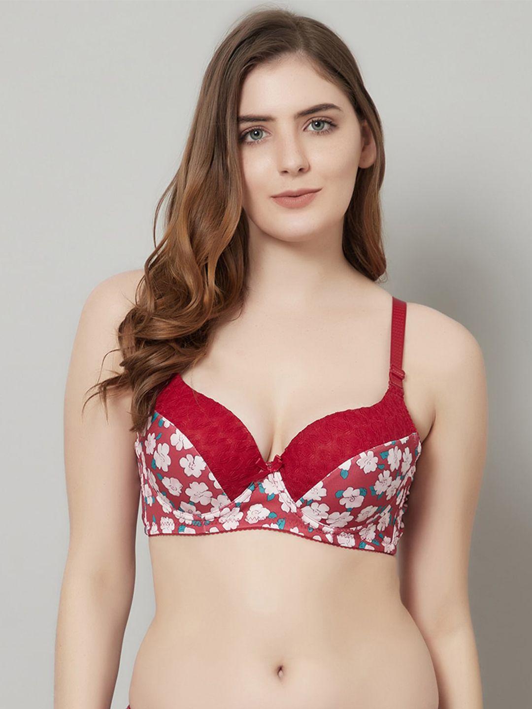 prettycat red & white floral underwired lightly padded bra