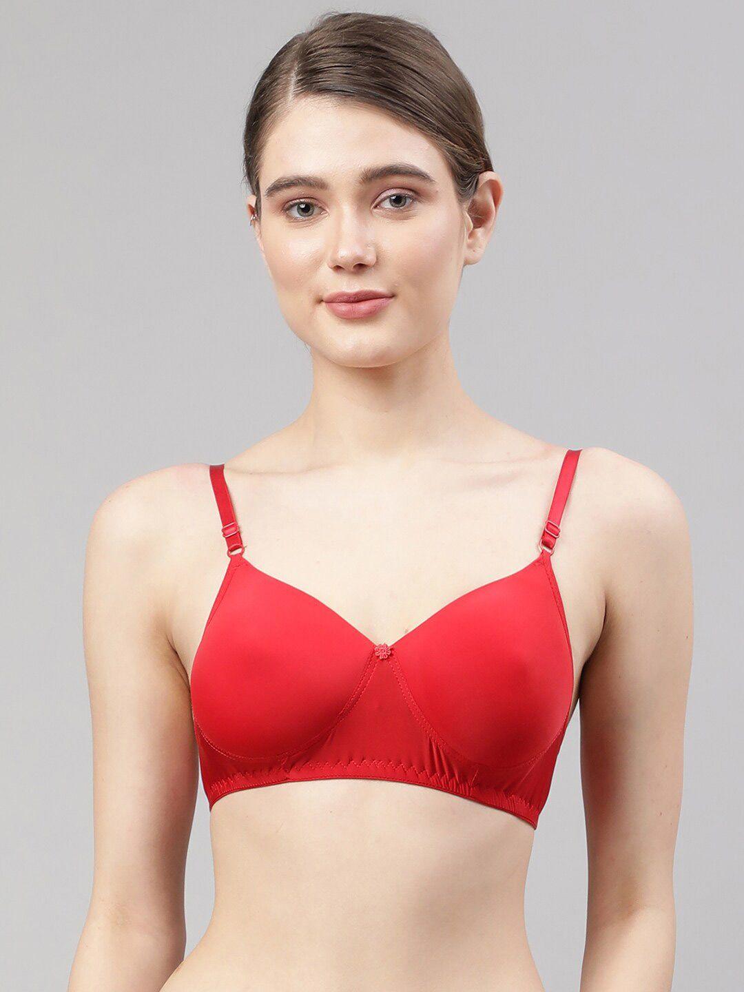 prettycat red solid lightly padded non wired cotton t-shirt bra