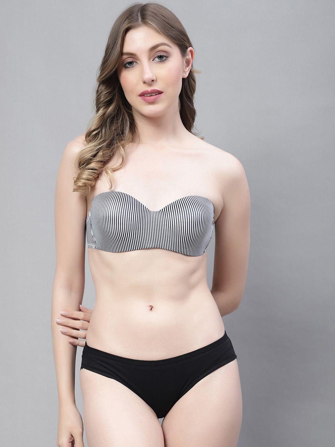 prettycat underwired seamless striped lightly-padded mid-rise balconette lingerie set
