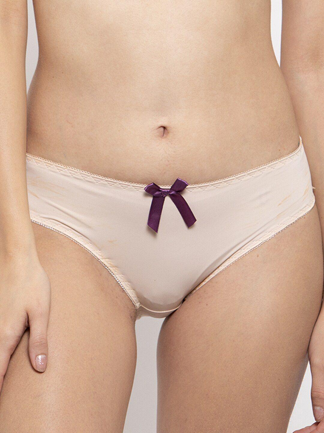 prettycat women beige solid bikini briefs