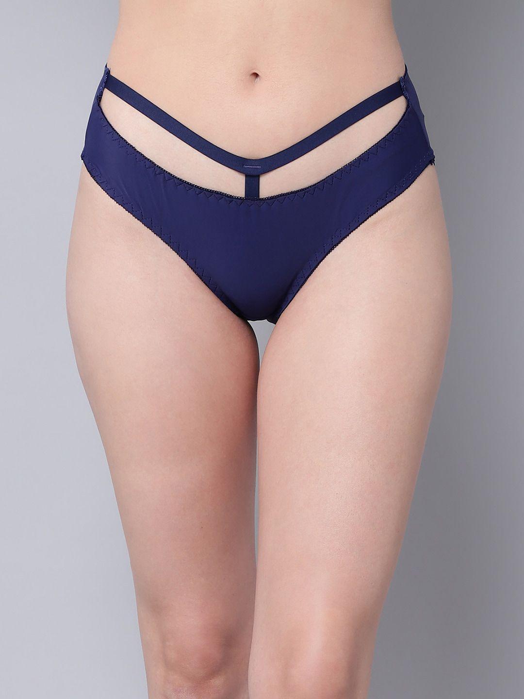 prettycat women blue solid seamless bikini brief