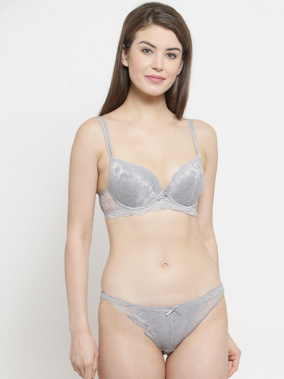 prettycat women grey lingerie set pc-st-5077