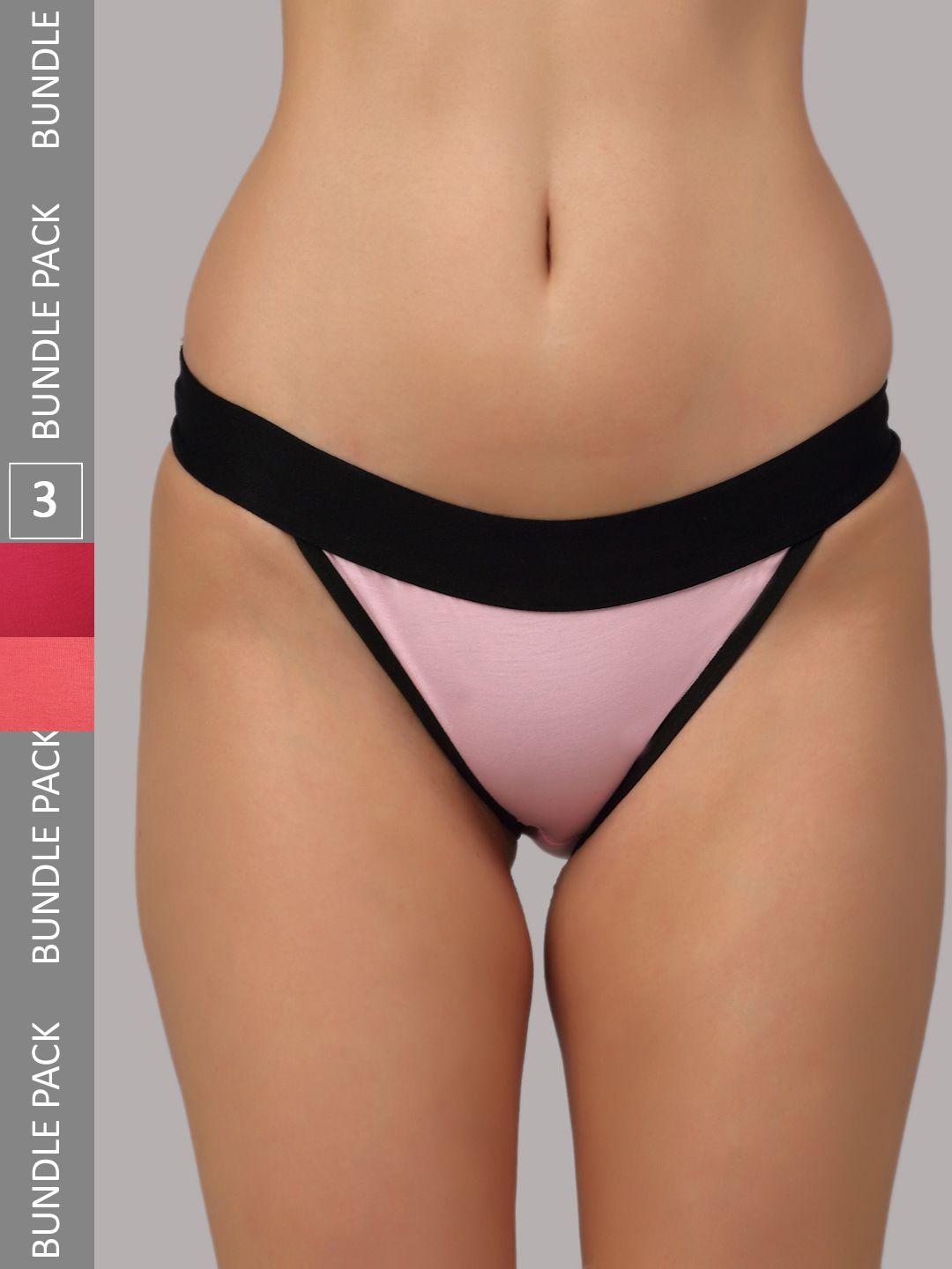 prettycat women pack of 3 colourblocked low rise thong briefs