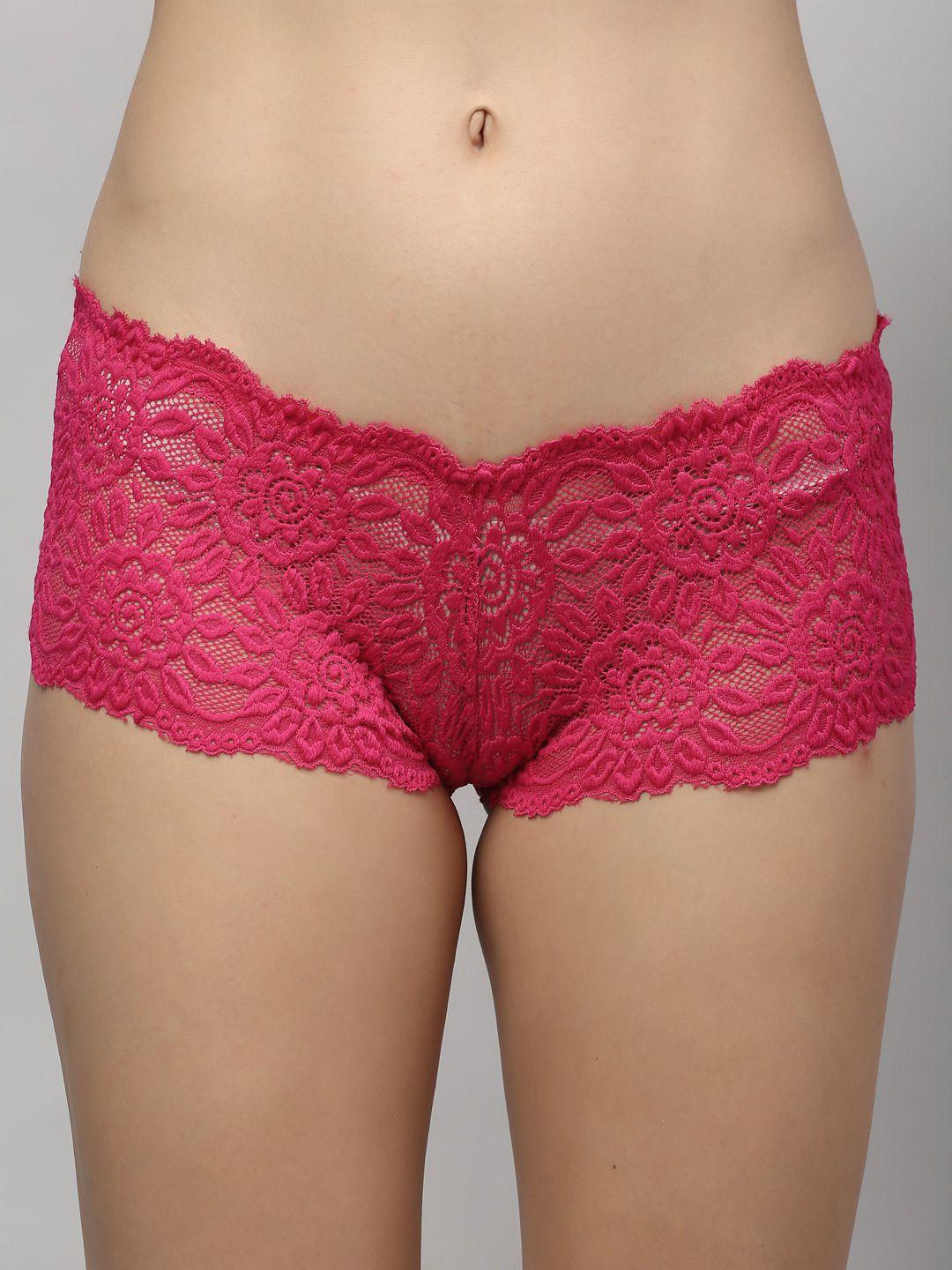 prettycat women pink self design lace boy short brief pc-pa-6028-pnk-s