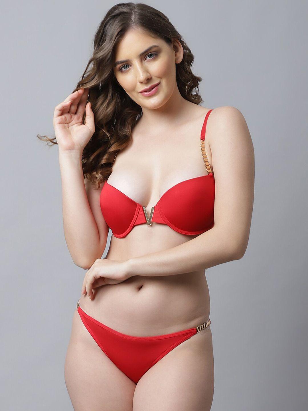 prettycat women red solid lingerie set