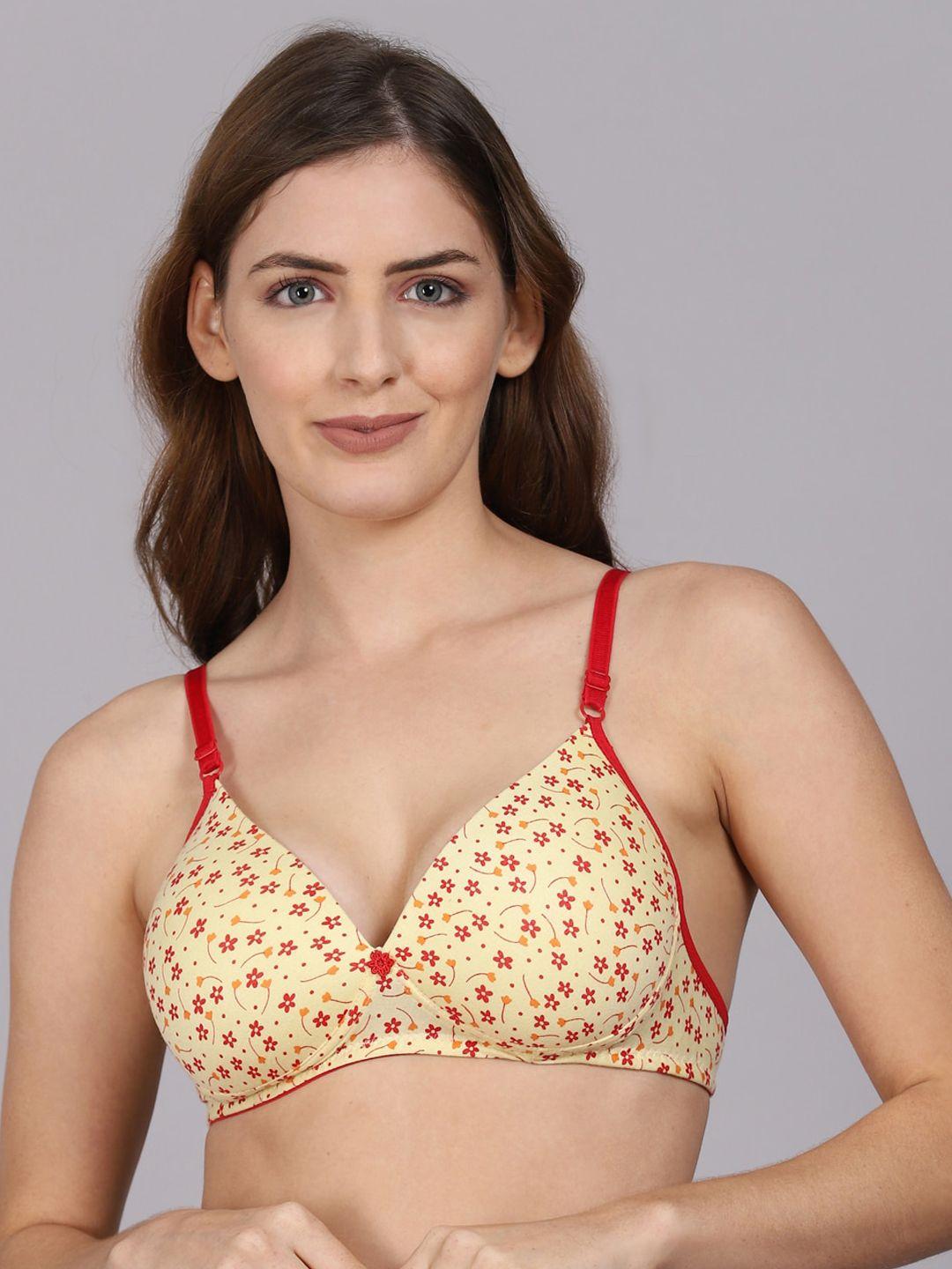 prettycat women yellow & red floral printed  bra lightly padded