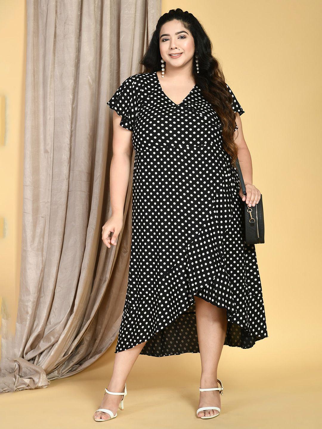 prettyplus by desinoor com plus size black polka dot printed midi dress