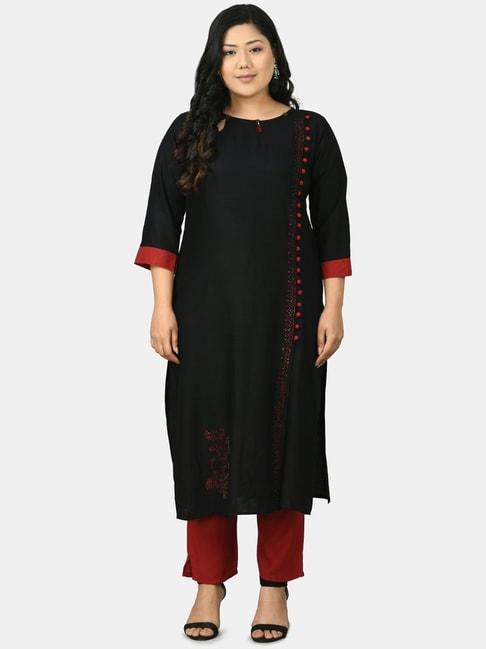 prettyplus by desinoor.com black & red embellished kurta pant set