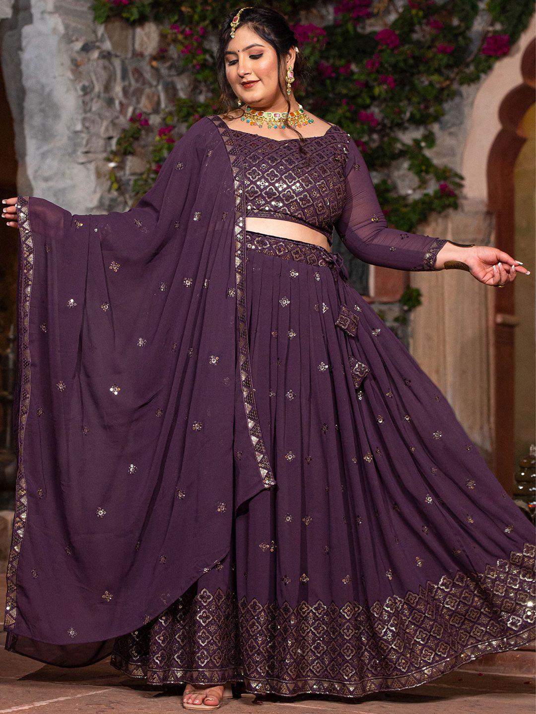 prettyplus by desinoor.com lavender & gold-toned embellished sequinned ready to wear lehenga & blouse with