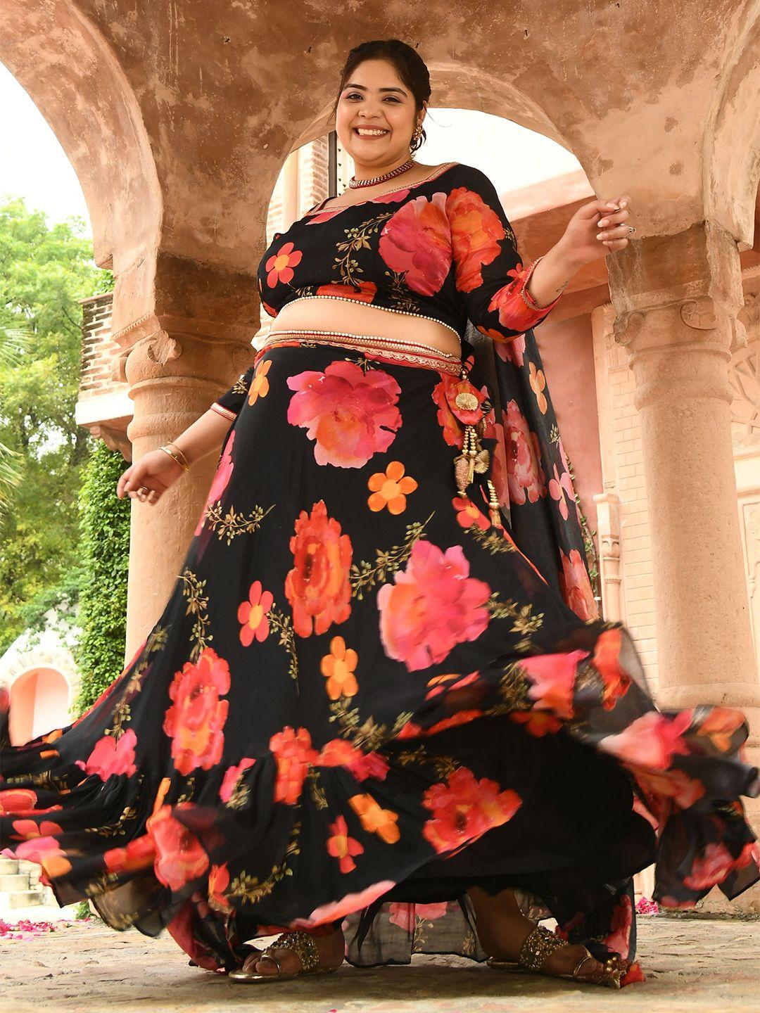 prettyplus by desinoor.com printed embellished ready to wear lehenga & blouse with dupatta