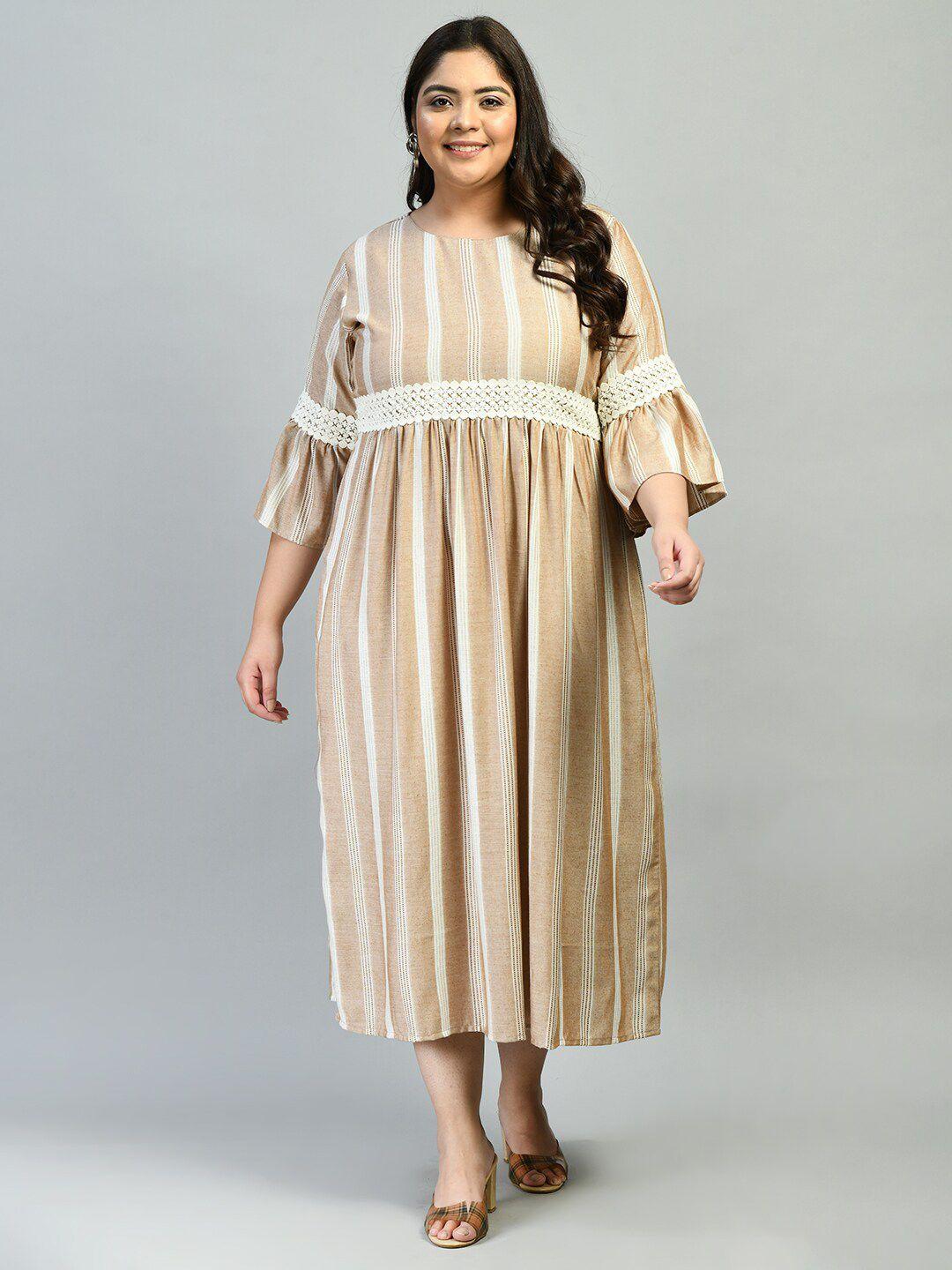 prettyplus by desinoor com beige striped a-line midi dress