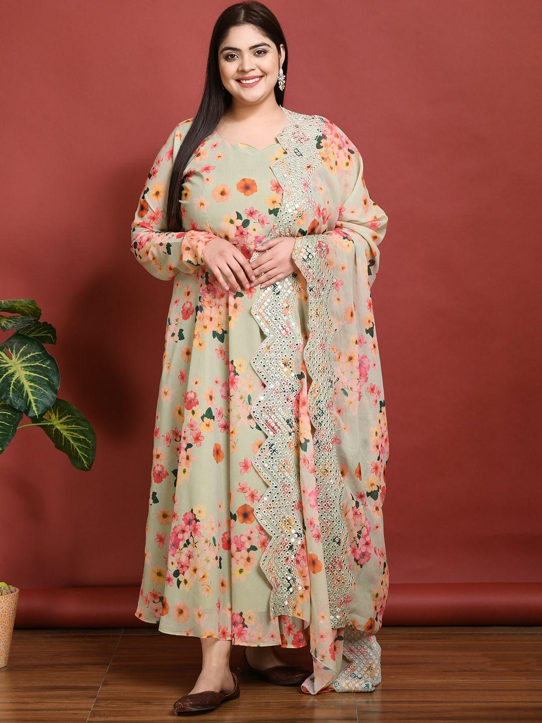 prettyplus by desinoor com floral printed georgette kurta with dupatta