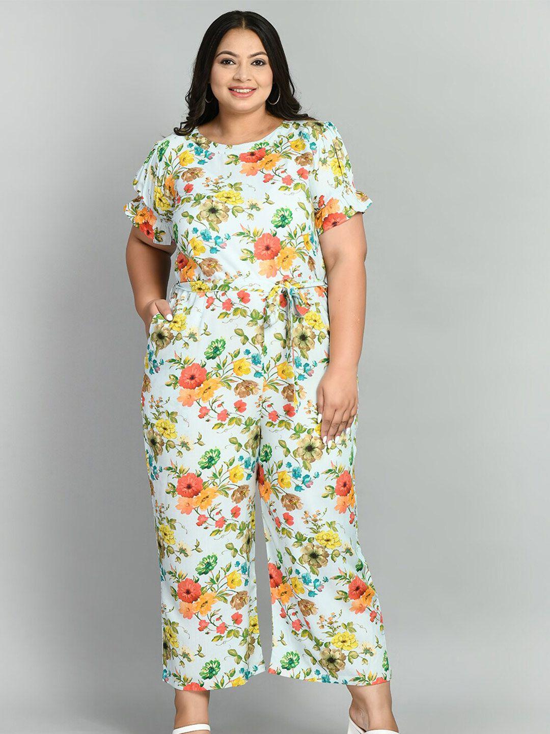 prettyplus by desinoor com plus size floral printed basic jumpsuit
