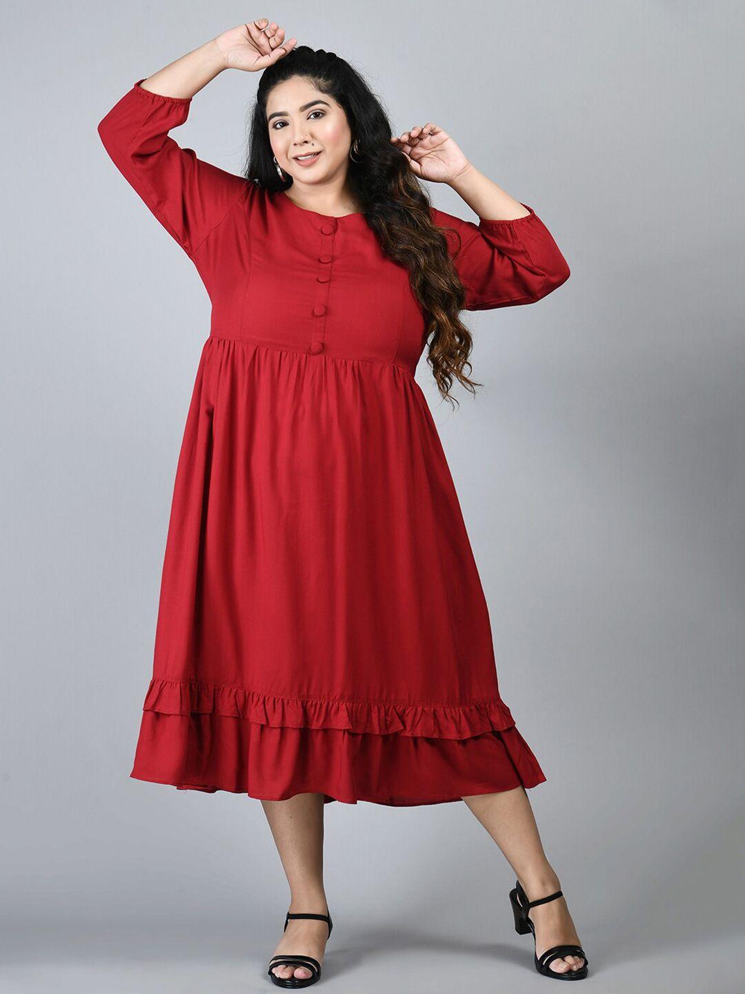 prettyplus by desinoor com plus size maroon a-line midi dress