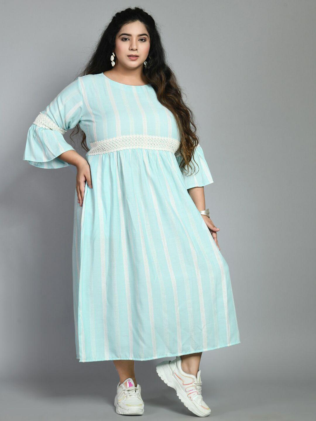 prettyplus by desinoor com plus size sea green striped empire midi dress