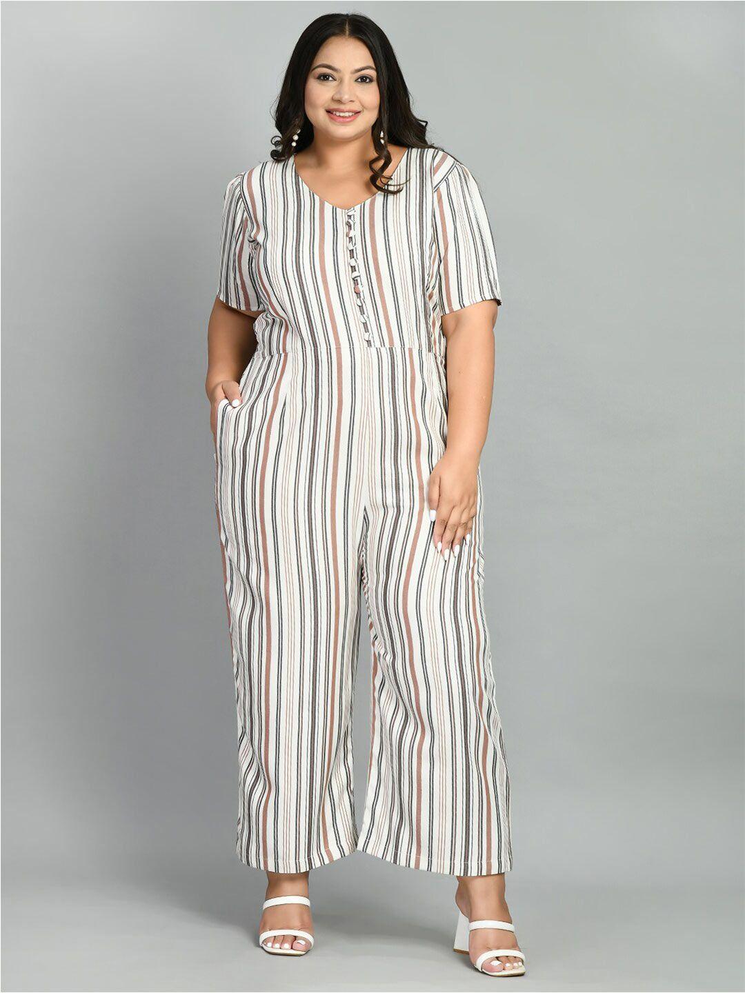 prettyplus by desinoor com plus size striped basic jumpsuit