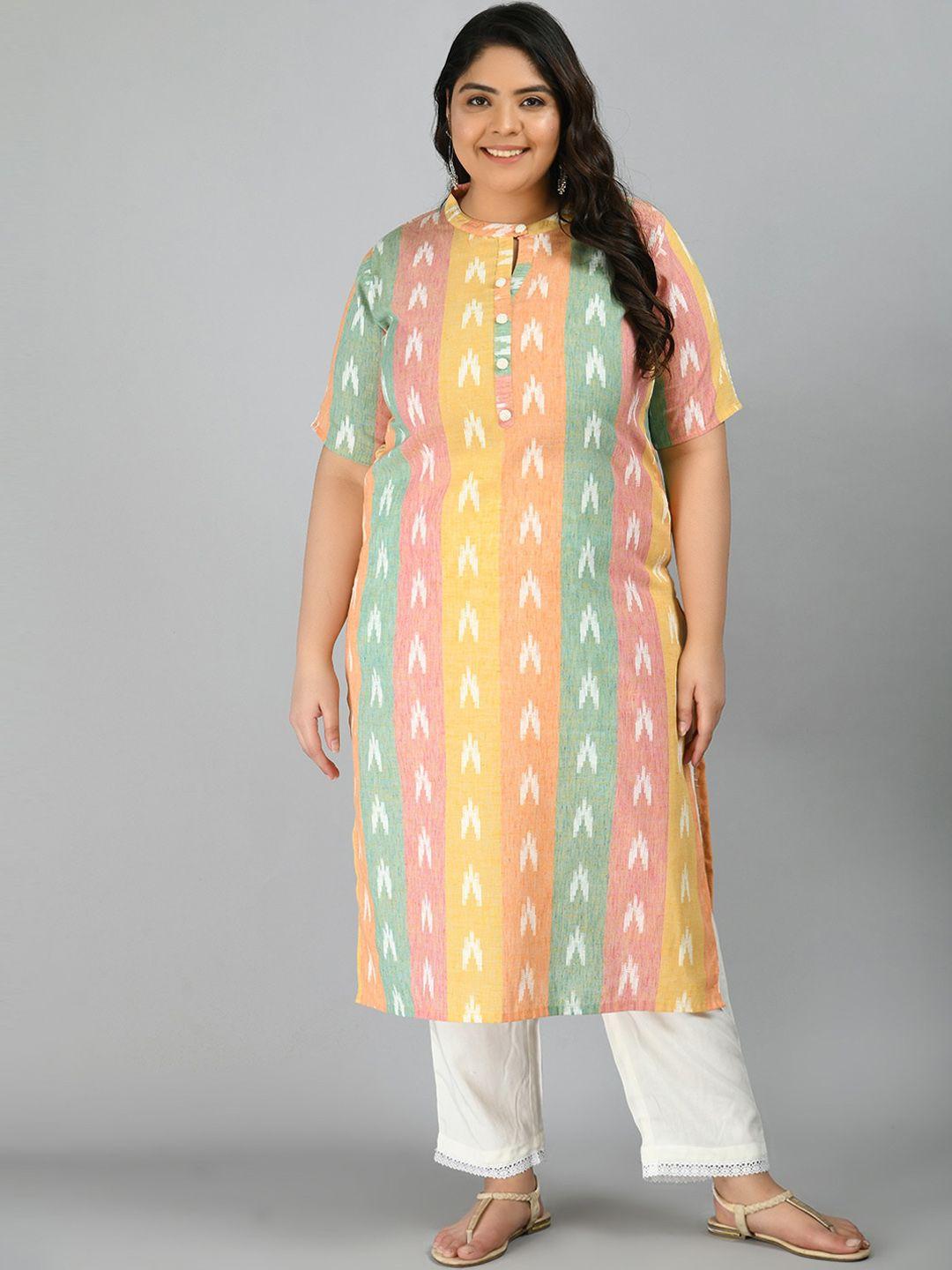 prettyplus by desinoor com women multicolor printed straight ikkat kurta