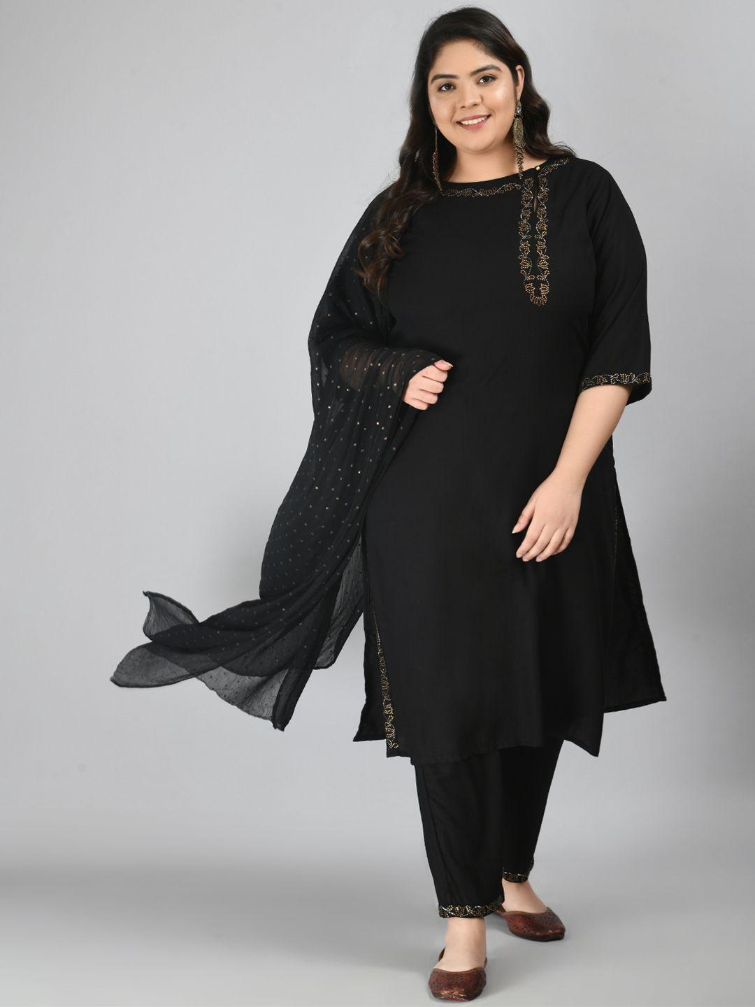 prettyplus by desinoor com women plus size embroidered kurta with trousers & with dupatta