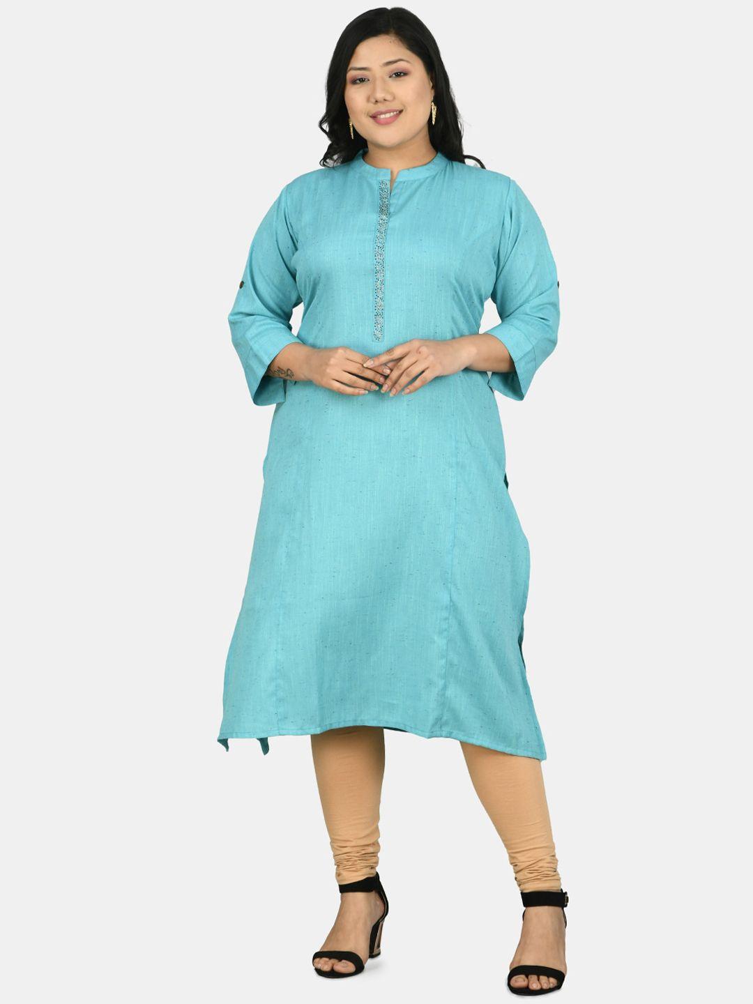 prettyplus by desinoor com women plus size turquoise blue embellished striped kurta