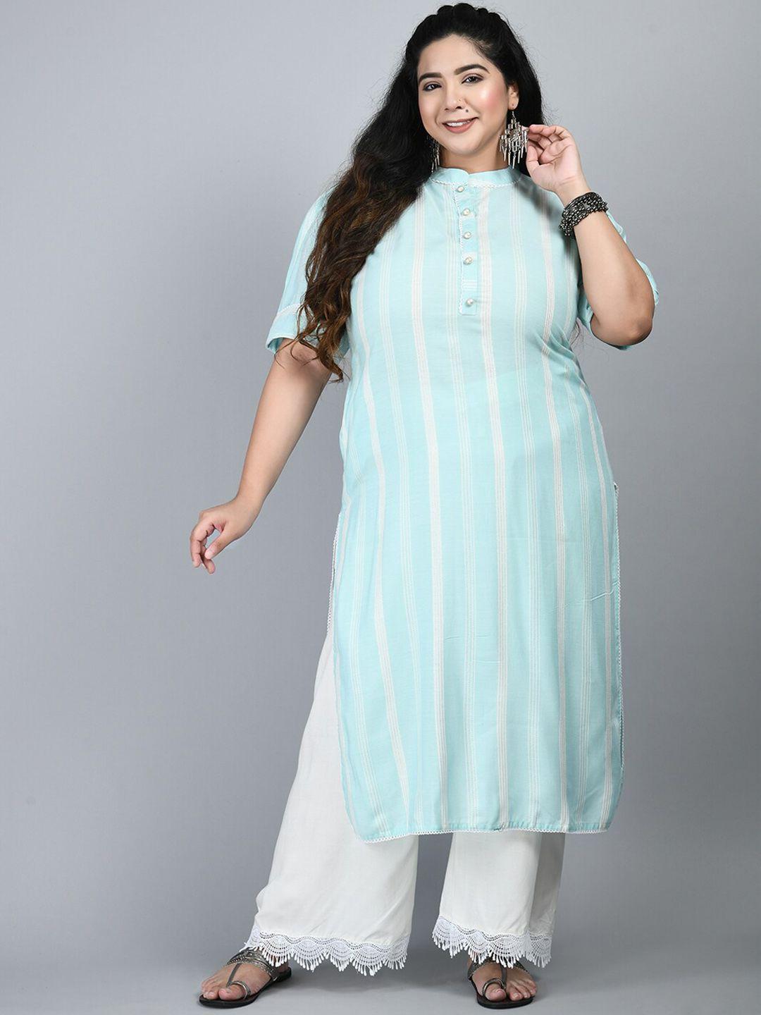 prettyplus by desinoor com women sea green checked gotta patti pathani kurta