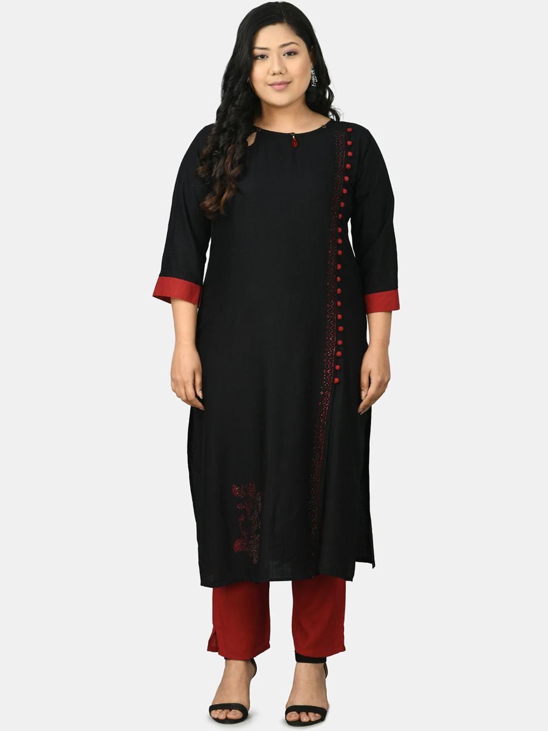 prettyplus by desinoor.com  women black a-line kurta with trousers