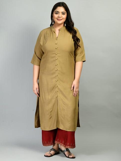 prettyplus by desinoor.com beige embellished straight kurta