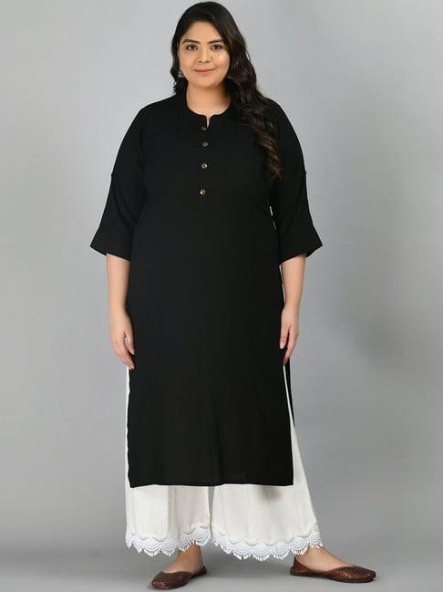 prettyplus by desinoor.com black straight kurta