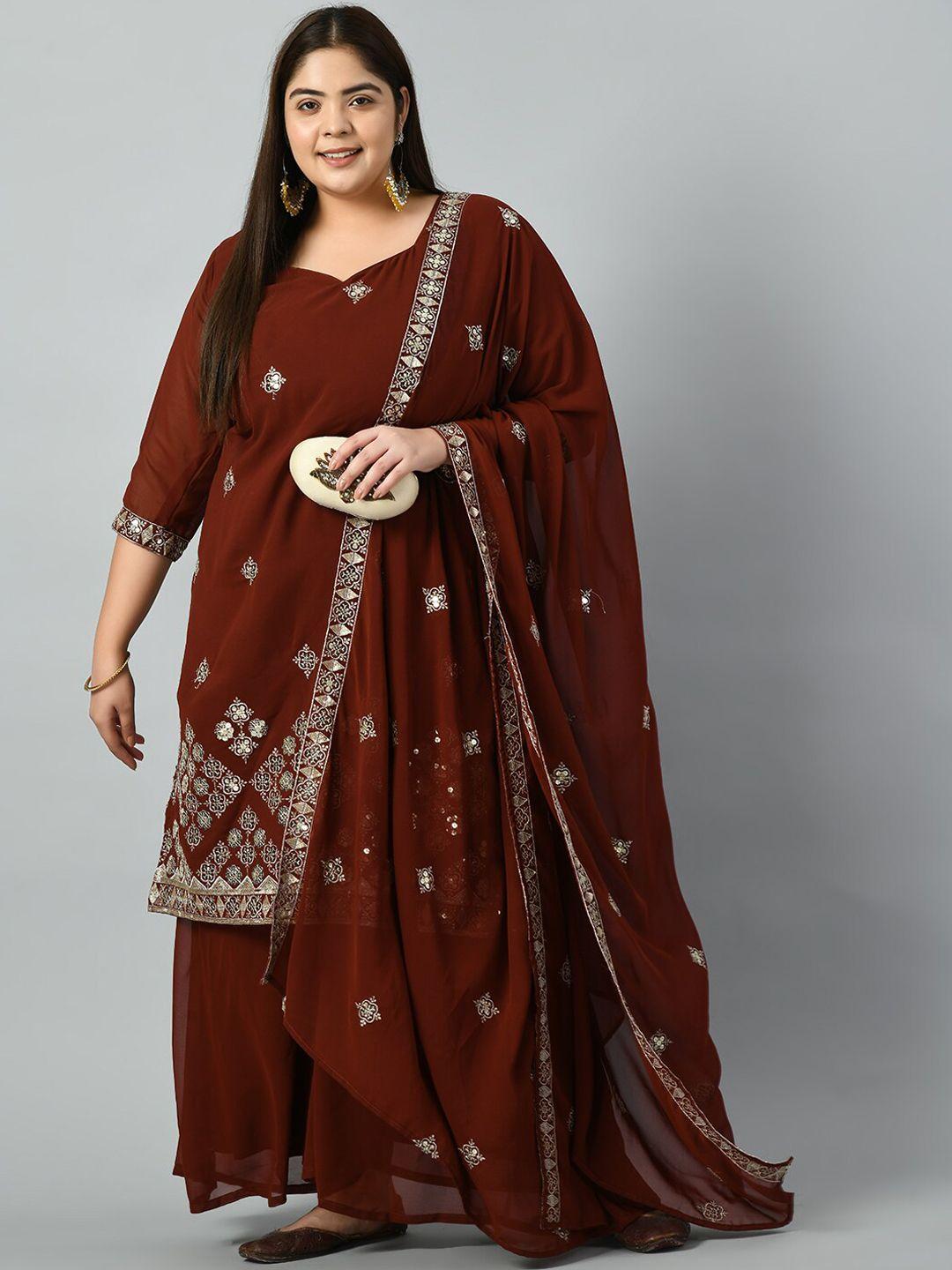 prettyplus by desinoor.com ethnic motifs embroidered kurta with sharara & dupatta