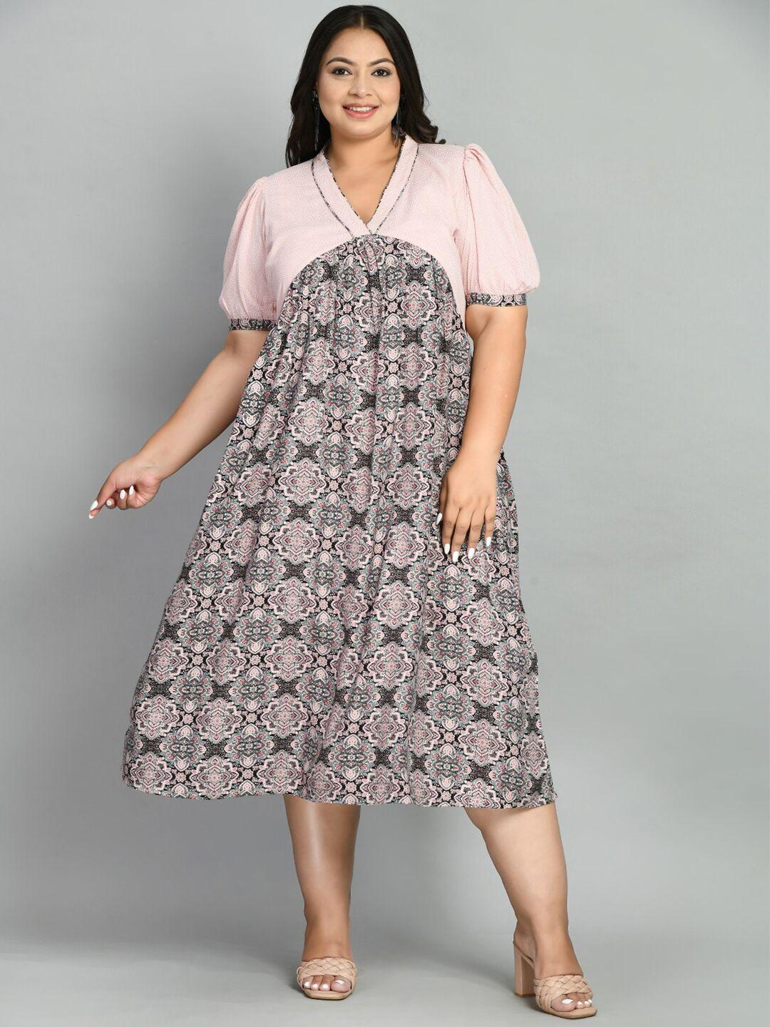 prettyplus by desinoor.com ethnic printed a-line midi dress