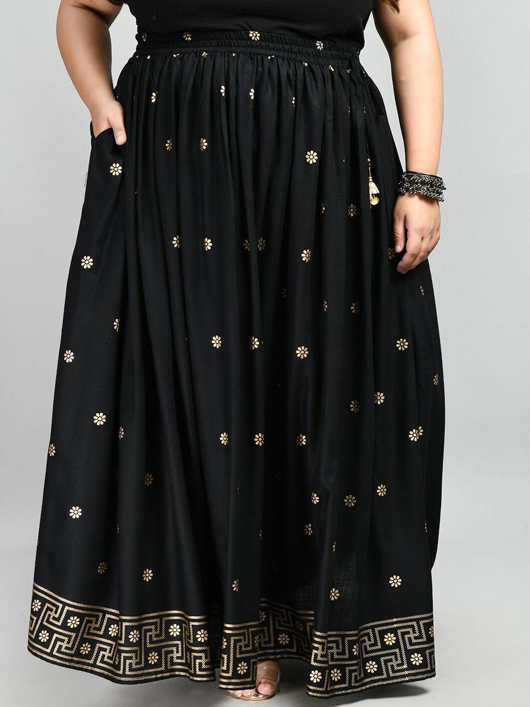 prettyplus by desinoor.com floral printed gathered maxi flared skirt