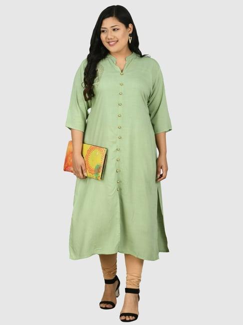 prettyplus by desinoor.com green embellished straight kurta