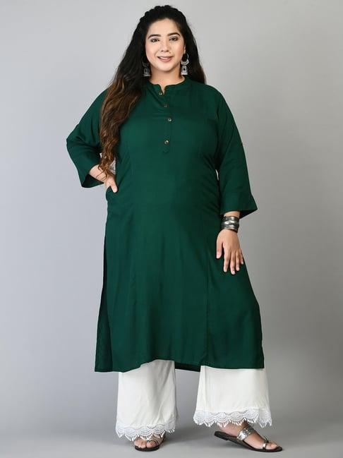 prettyplus by desinoor.com green straight kurta