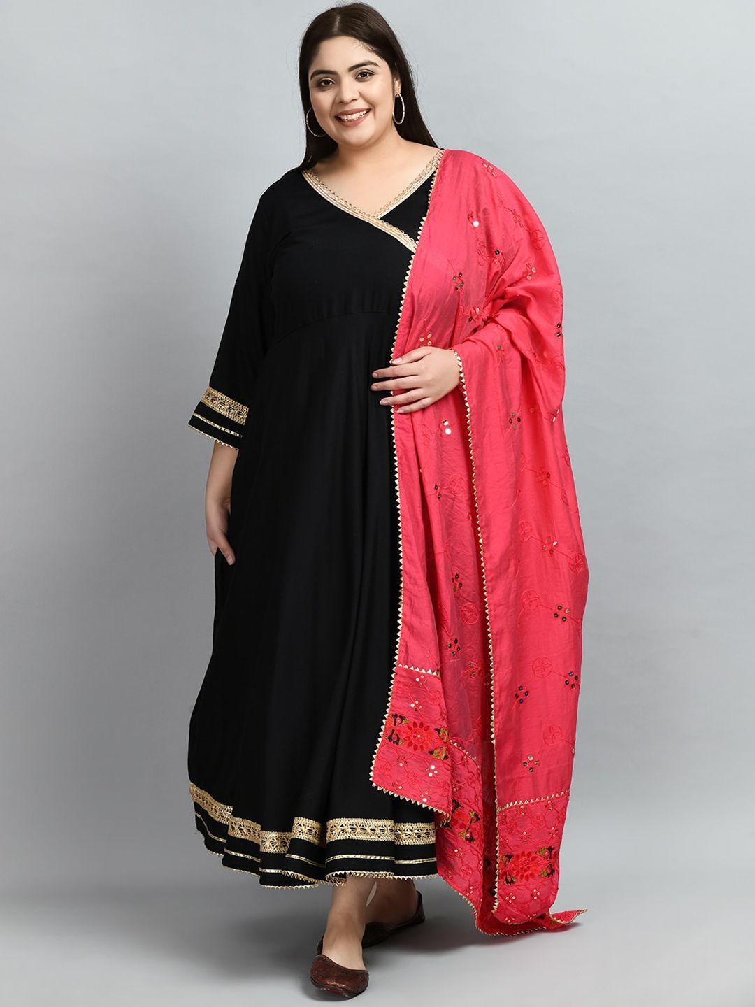 prettyplus by desinoor.com plus size angrakha anarkali kurta with dupatta