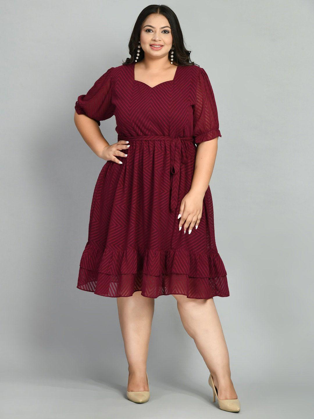 prettyplus by desinoor.com plus size chevron printed fit & flare dress