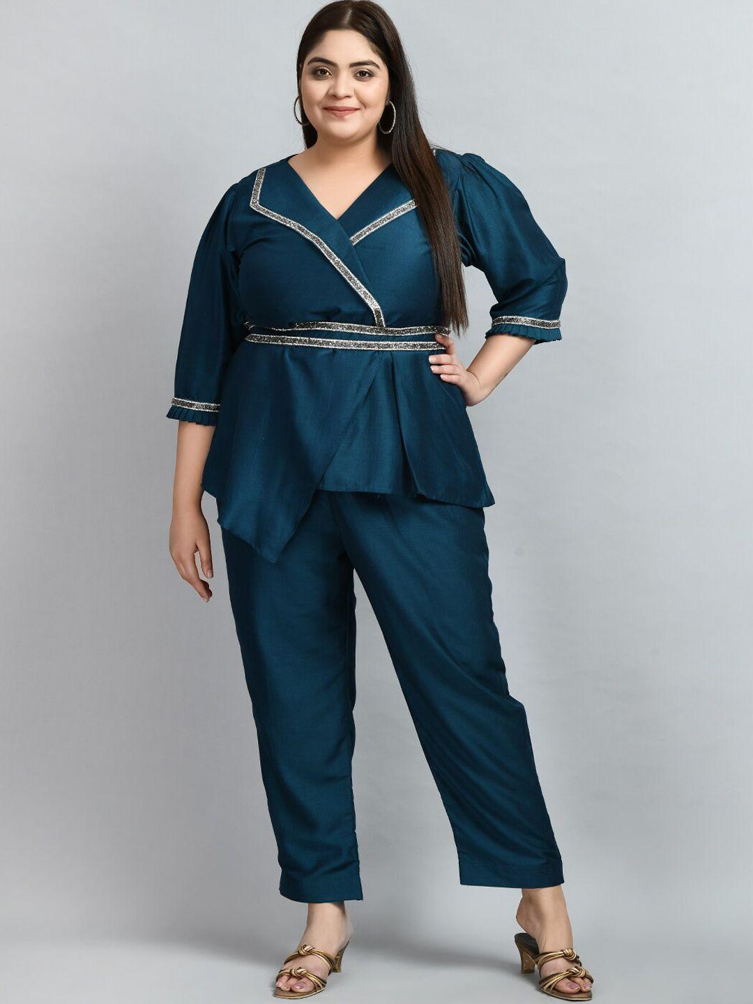 prettyplus by desinoor.com plus size embellished top & trouser co-ords