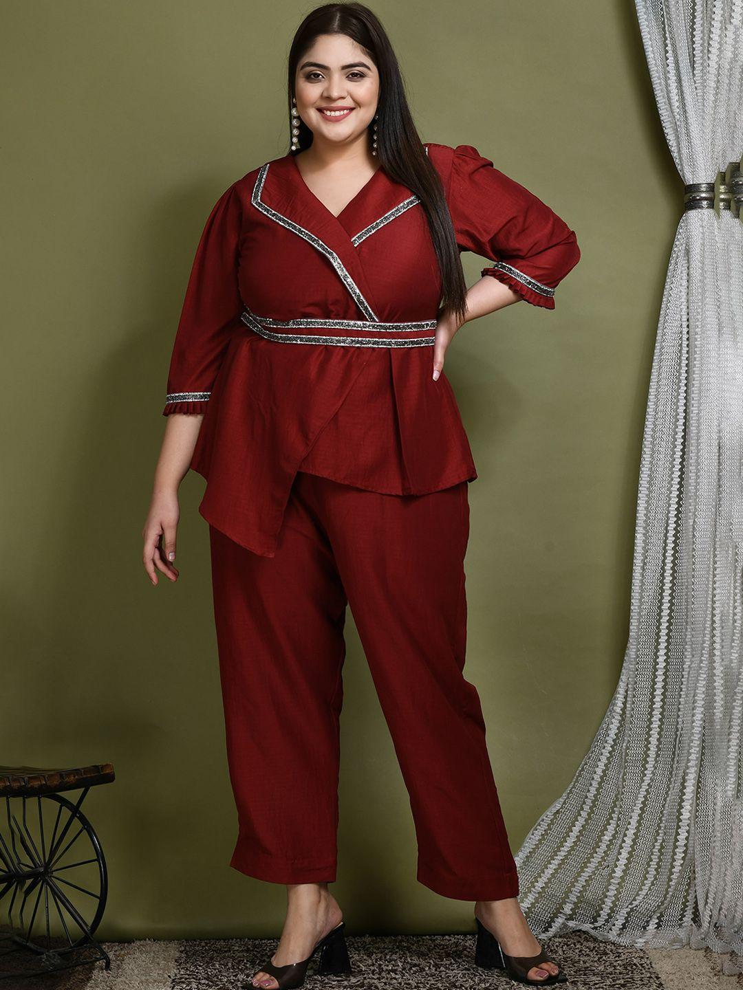 prettyplus by desinoor.com plus size embellished top & trouser co-ords