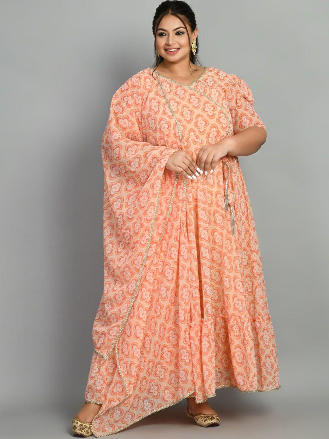 prettyplus by desinoor.com plus size floral printed maxi ethnic dress with dupatta