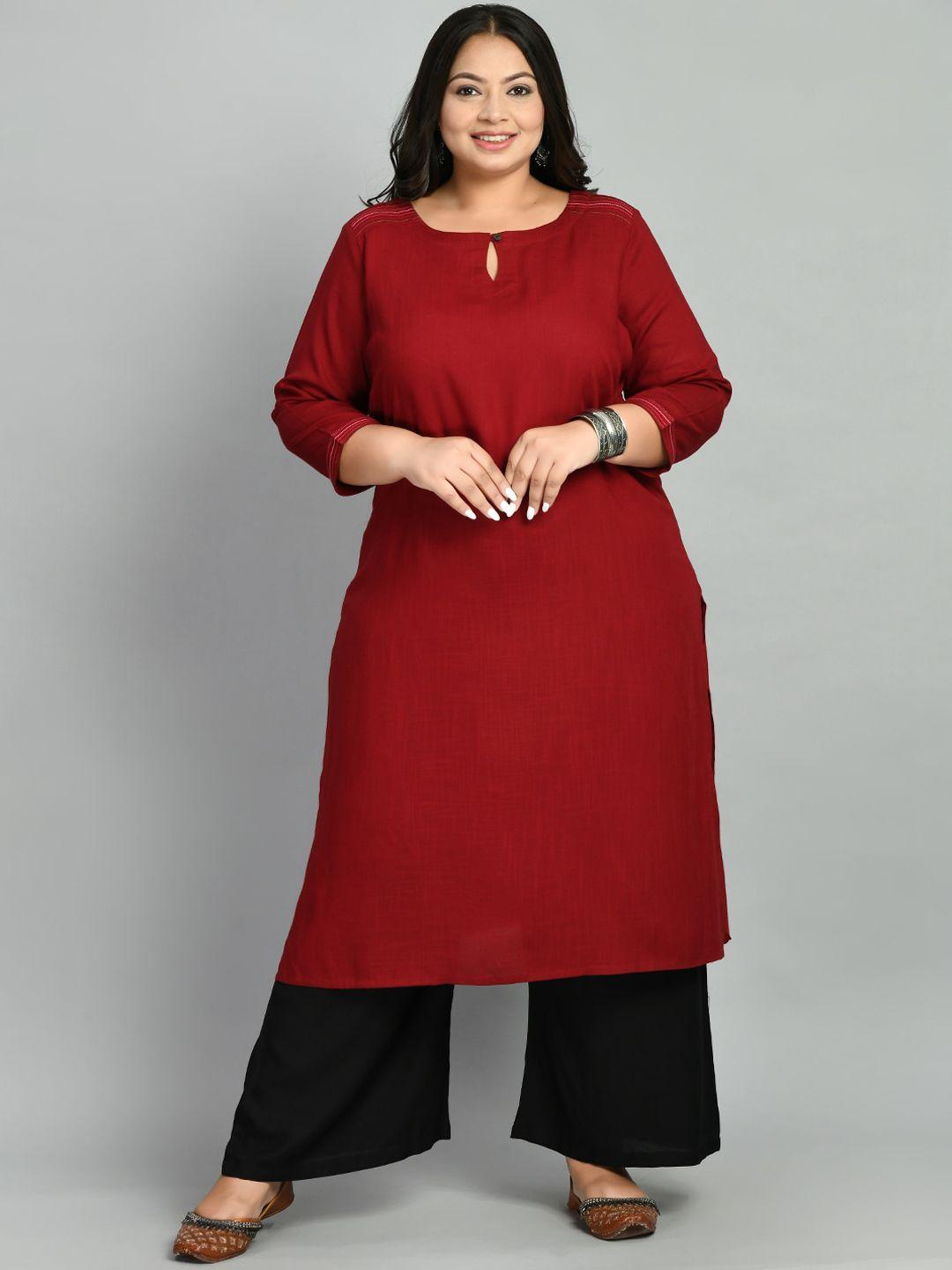 prettyplus by desinoor.com plus size keyhole neck straight kurta