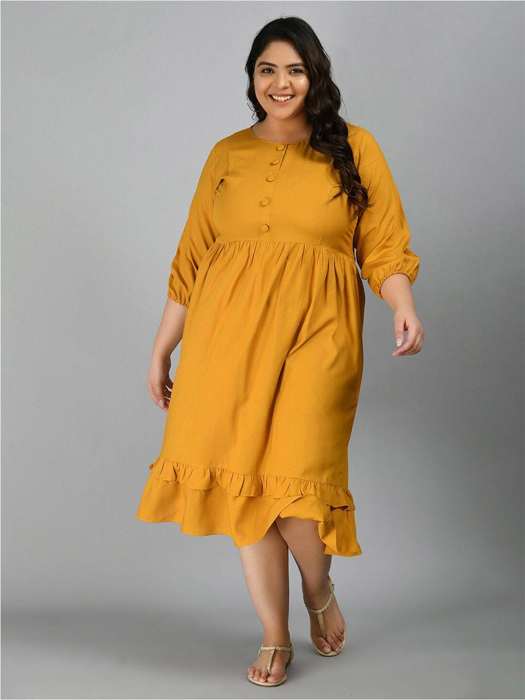 prettyplus by desinoor.com plus size round neck a-line midi dress