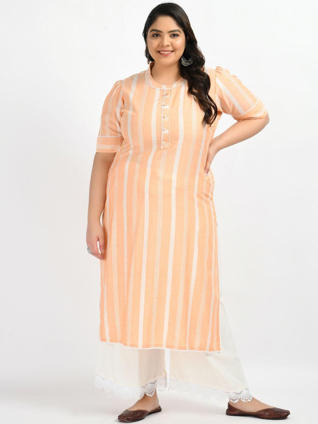 prettyplus by desinoor.com plus size round neck striped kurta