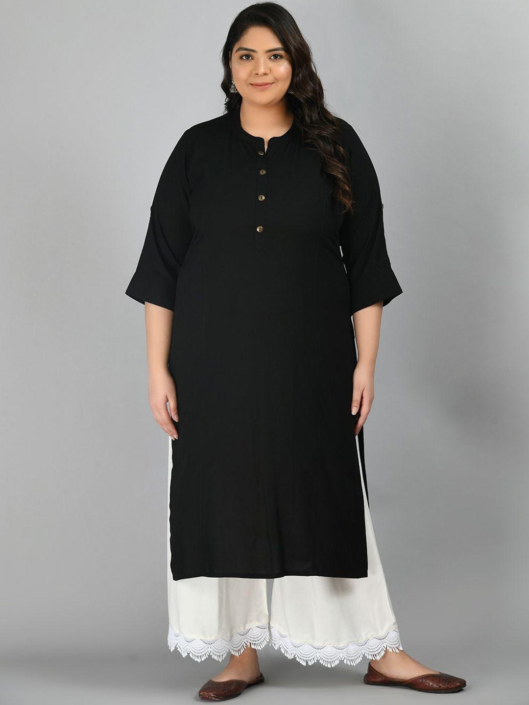 prettyplus by desinoor.com plus size staright band collar kurta