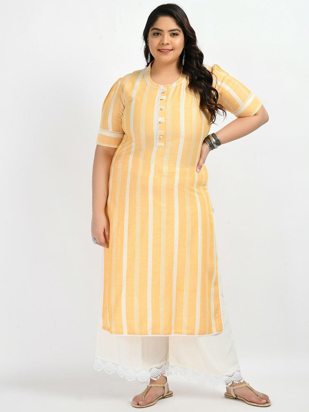 prettyplus by desinoor.com plus size striped straight kurta